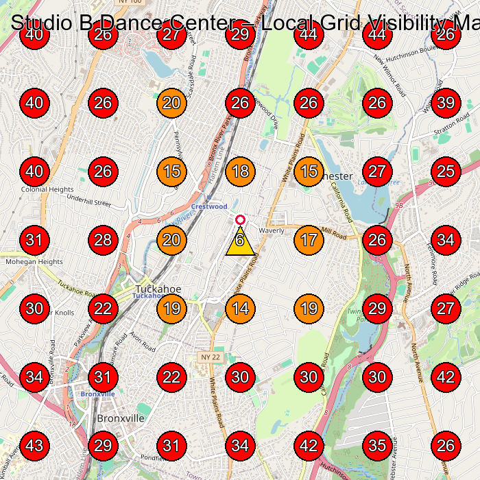 Studio B Dance Center GeoGrid visibility map for Dance School in Tuckahoe